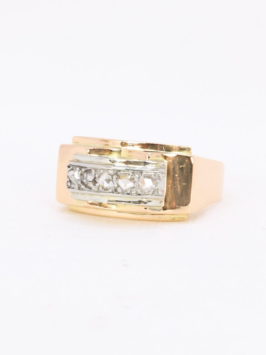 Bague pont or jaune diamants taille rose - Castafiore