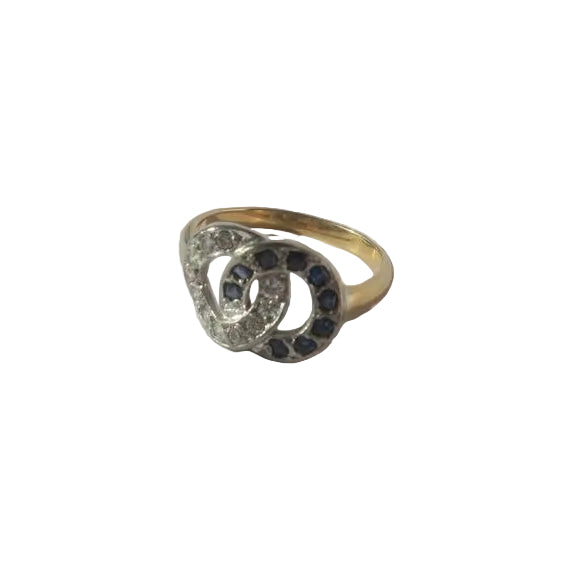 Bague PROMESSE Deux ors en or jaune et or blanc avec diamant et saphir - Castafiore