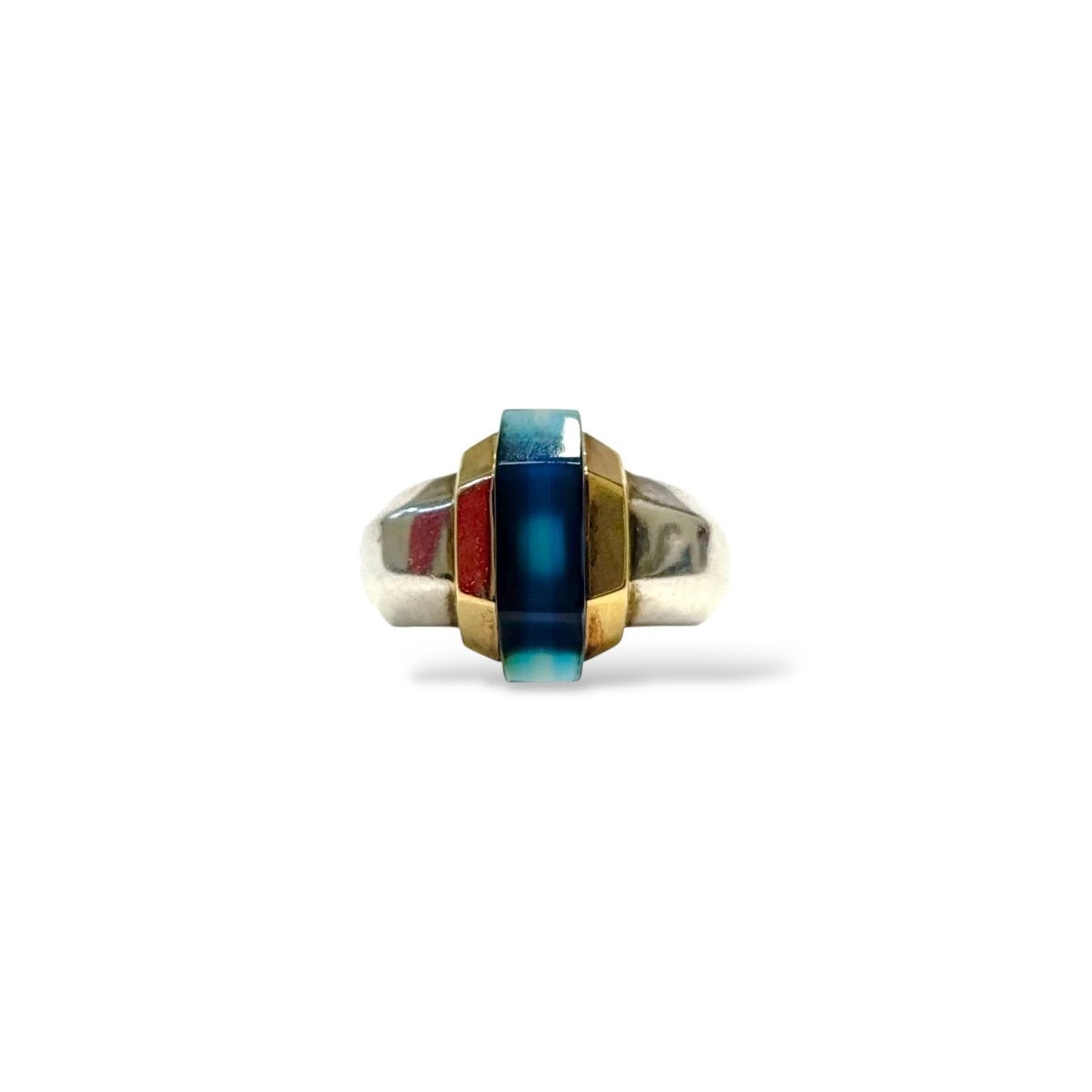 Bague PUIFORCAT en or jaune, argent et agate - Castafiore
