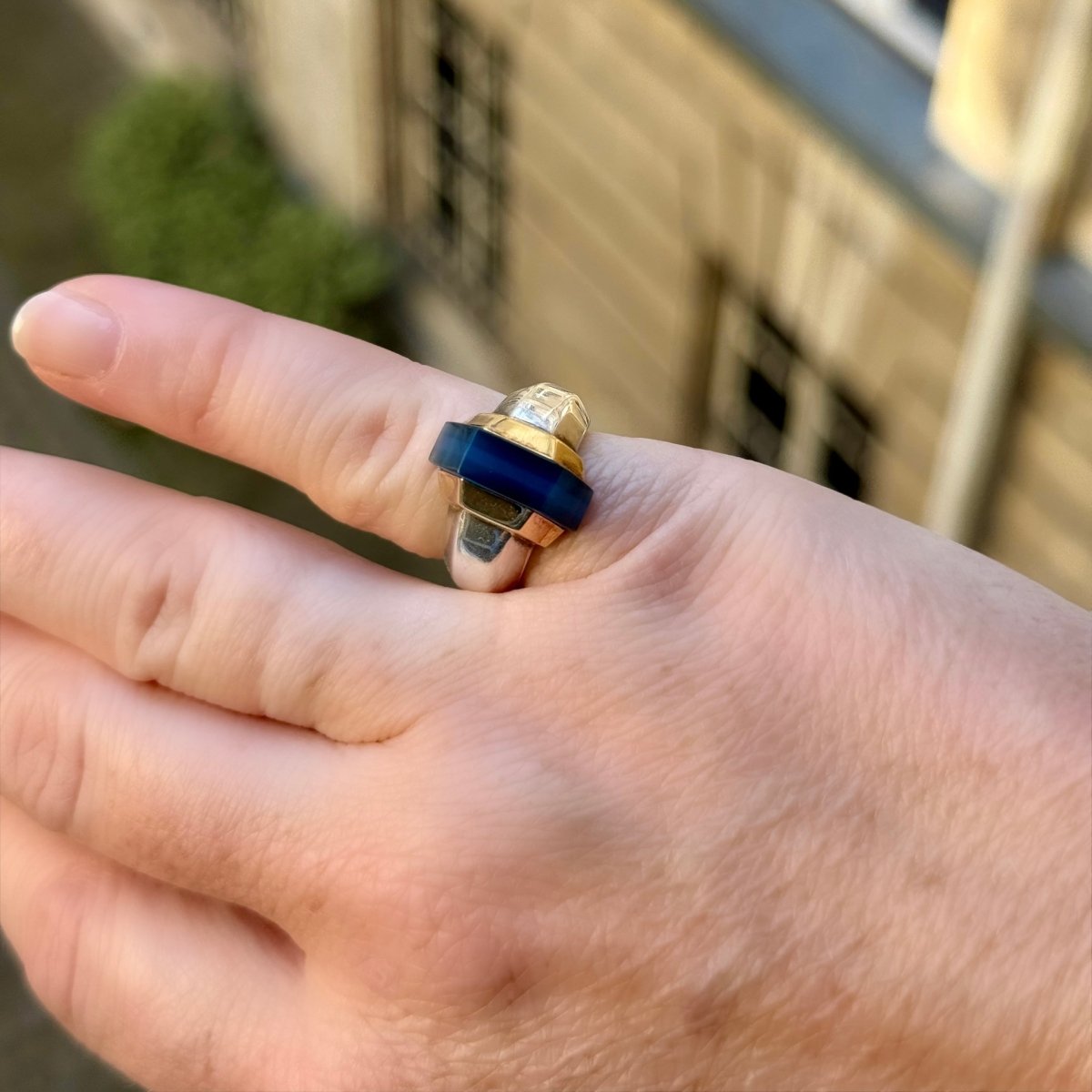 Bague PUIFORCAT en or jaune, argent et agate - Castafiore