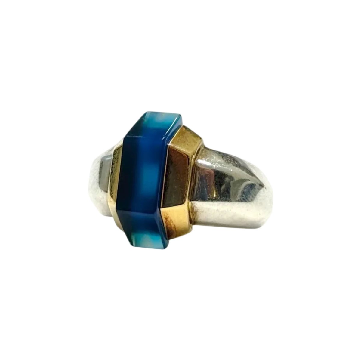 Bague PUIFORCAT en or jaune, argent et verre bleu - Castafiore