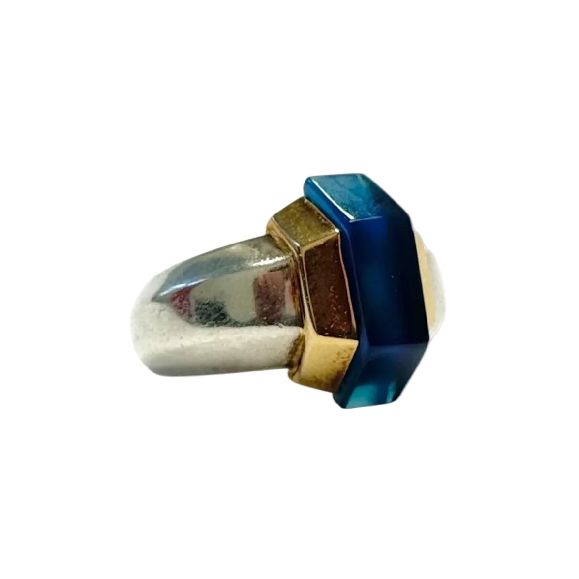 Bague PUIFORCAT en or jaune, argent et verre bleu - Castafiore