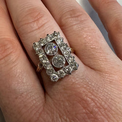 Bague rectangle en or jaune et or gris et diamants - Castafiore