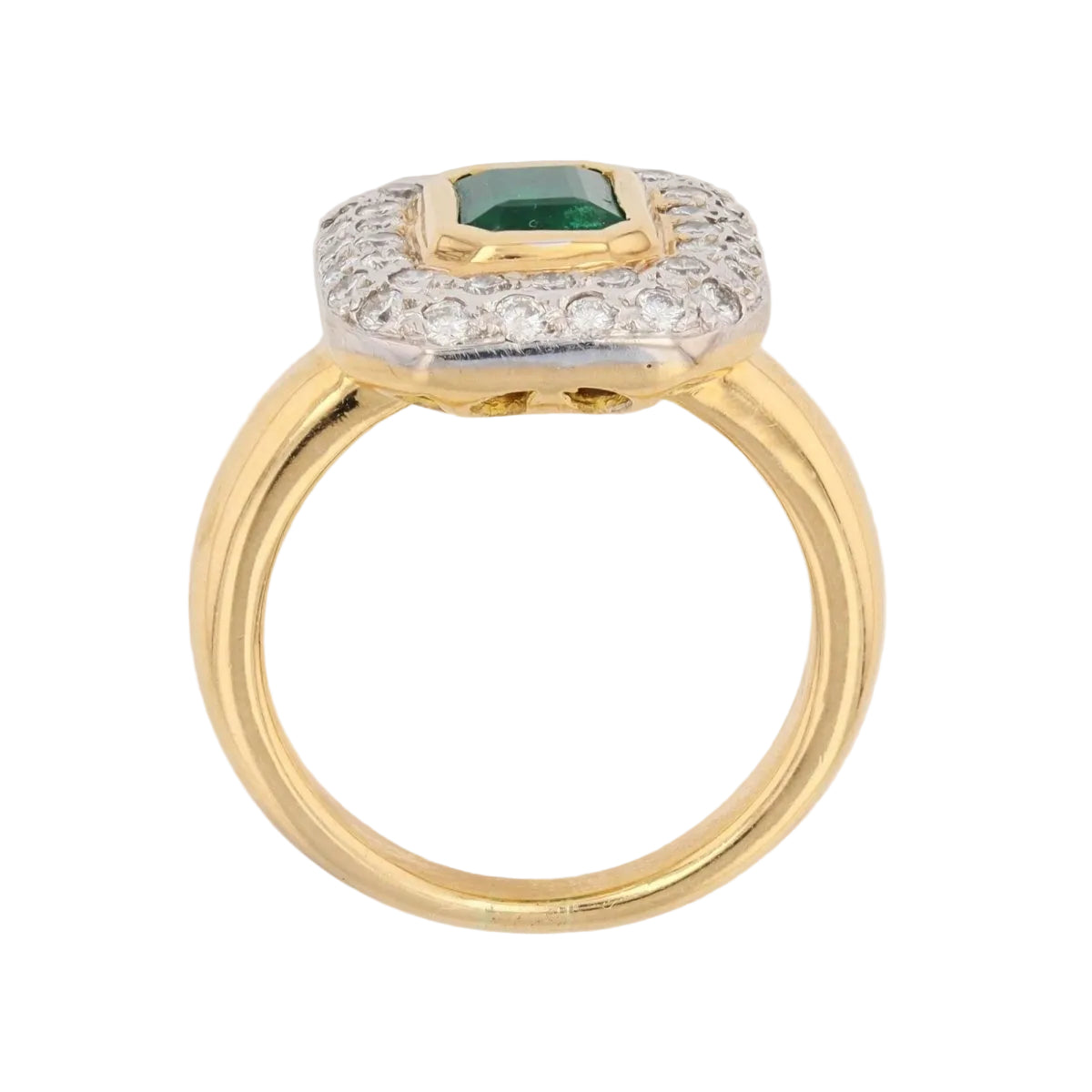 Bague rectangulaire en or jaune et blanc avec émeraude et diamants - Castafiore