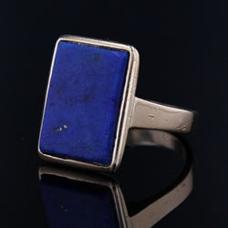 Bague rectangulaire en or jaune et lapis lazuli - Castafiore