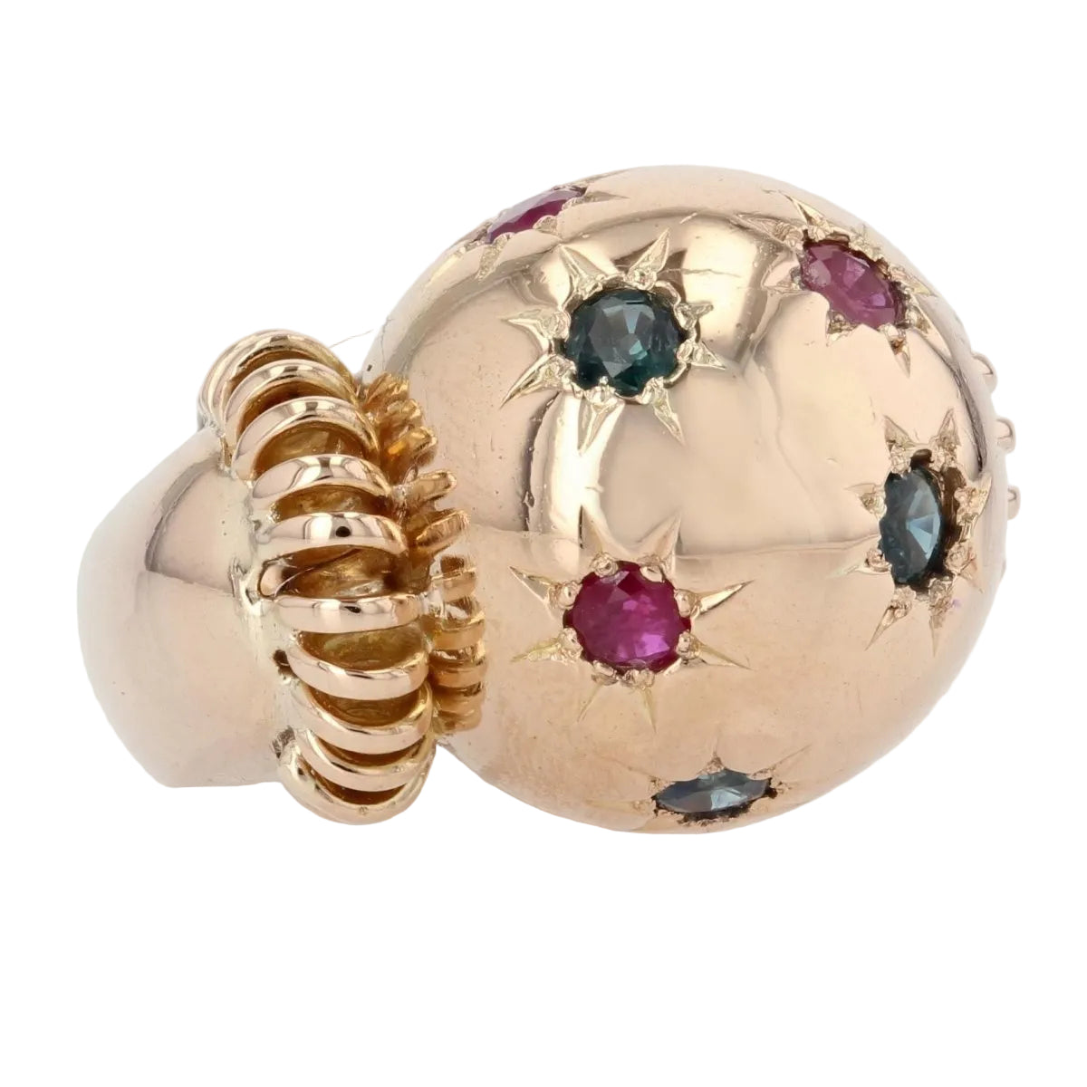 Bague rétro boule saphirs rubis et or - Castafiore