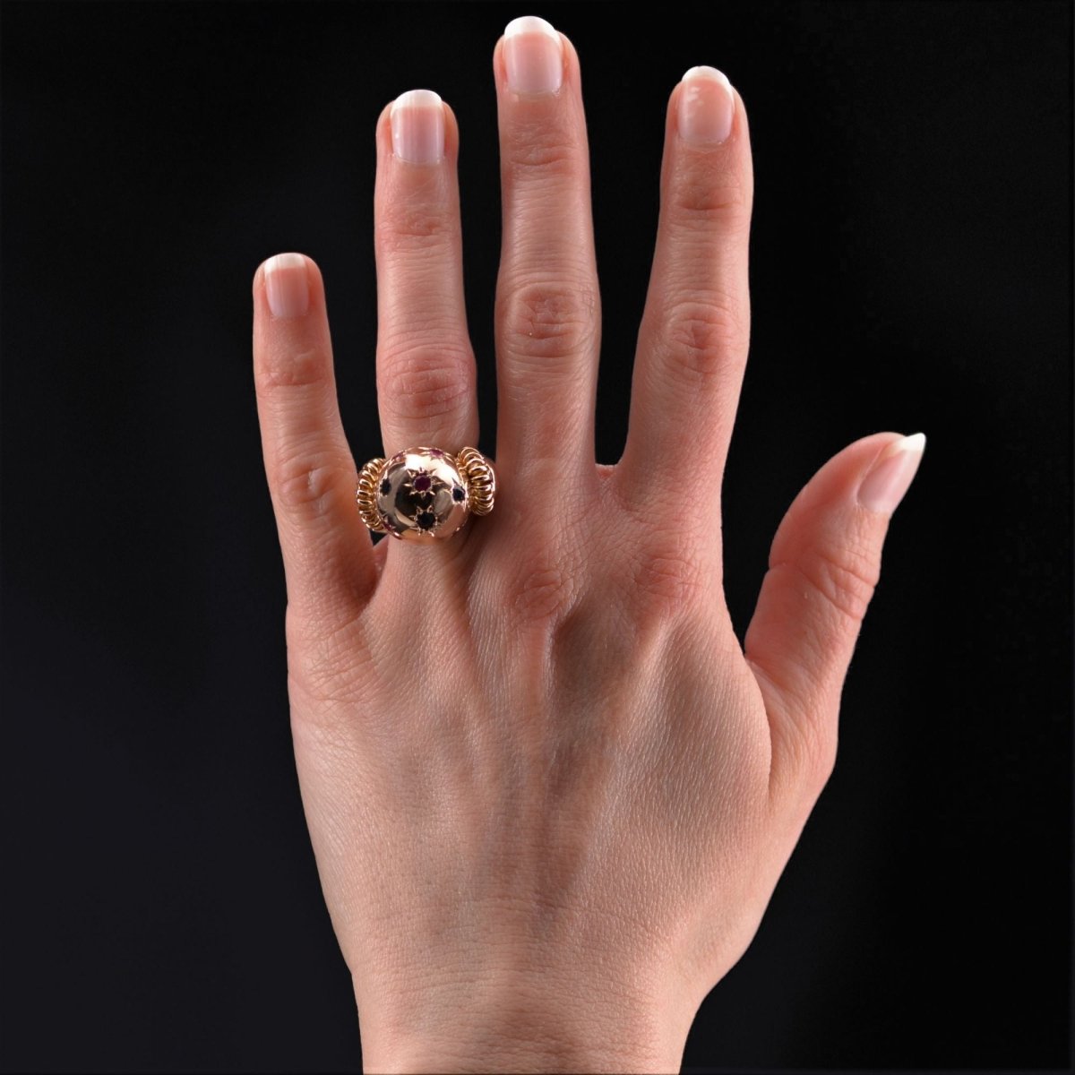 Bague rétro boule saphirs rubis et or - Castafiore