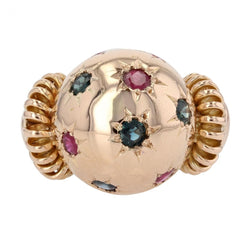 Bague rétro boule saphirs rubis et or - Castafiore