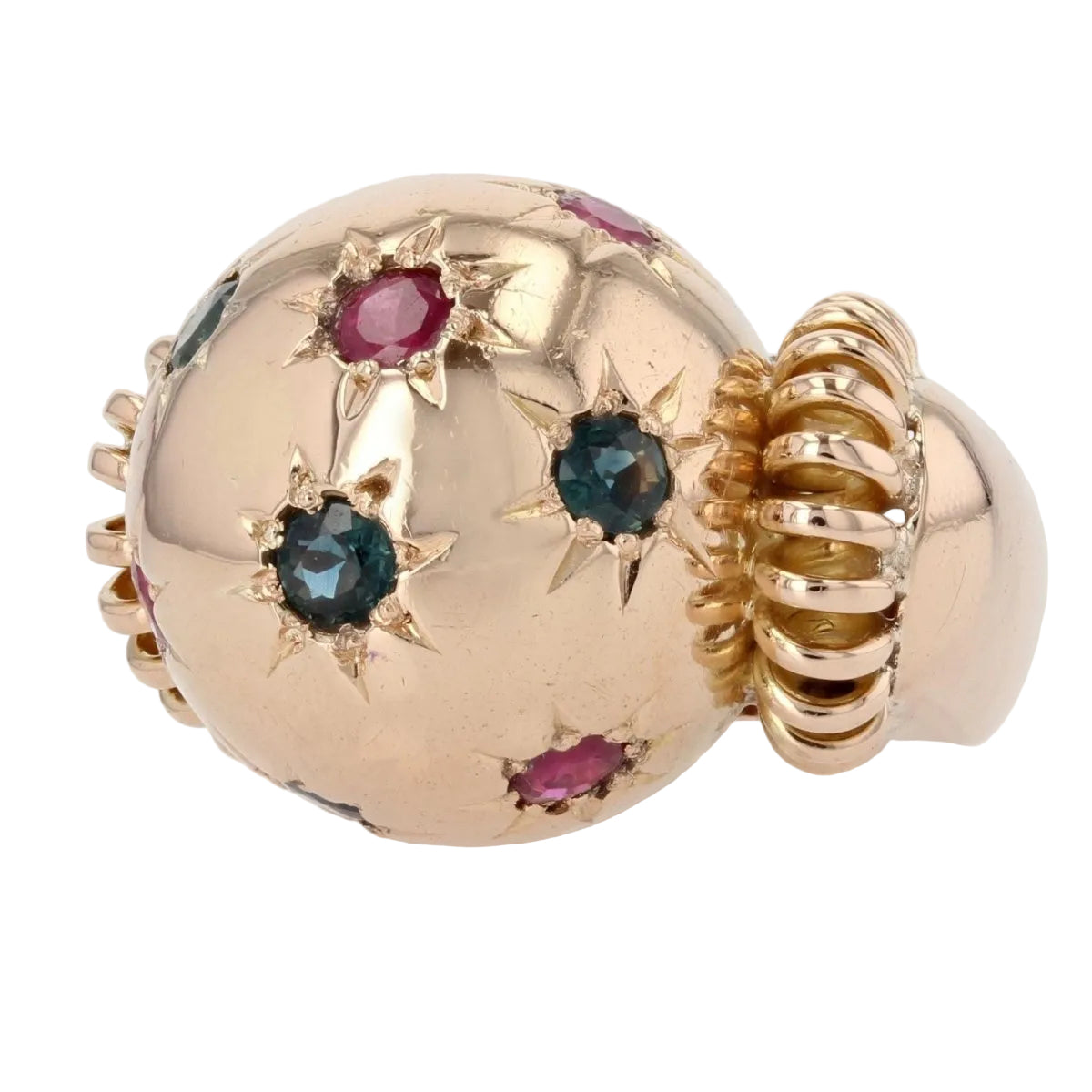 Bague rétro boule saphirs rubis et or - Castafiore