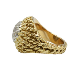 bague retro en or jaune 750 "tresses" et diamants environ 0.50 carats total années 7O - Castafiore