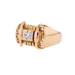 Bague rétro en or rose et platine diamant - Castafiore