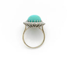 Bague Retro Pompadour Cabochon Turquoise Diamants Platine Or Gris 18 Carats - Castafiore