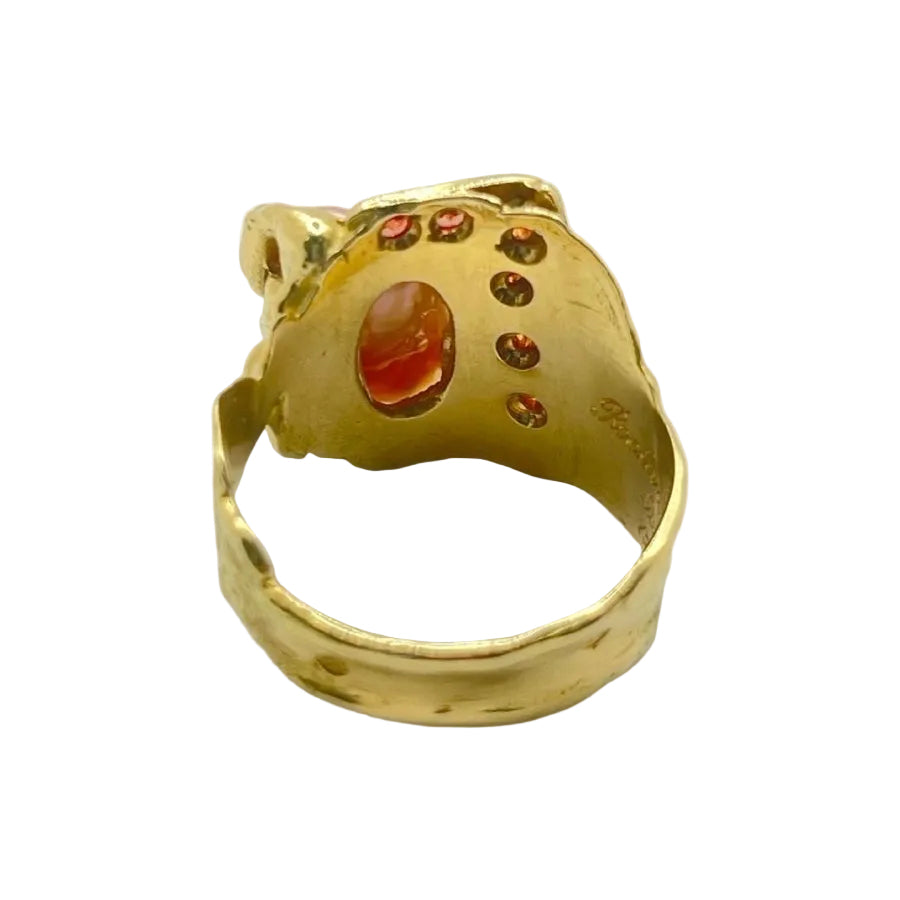 Bague ROLAND SCHAD en or jaune agate et grenats - Castafiore