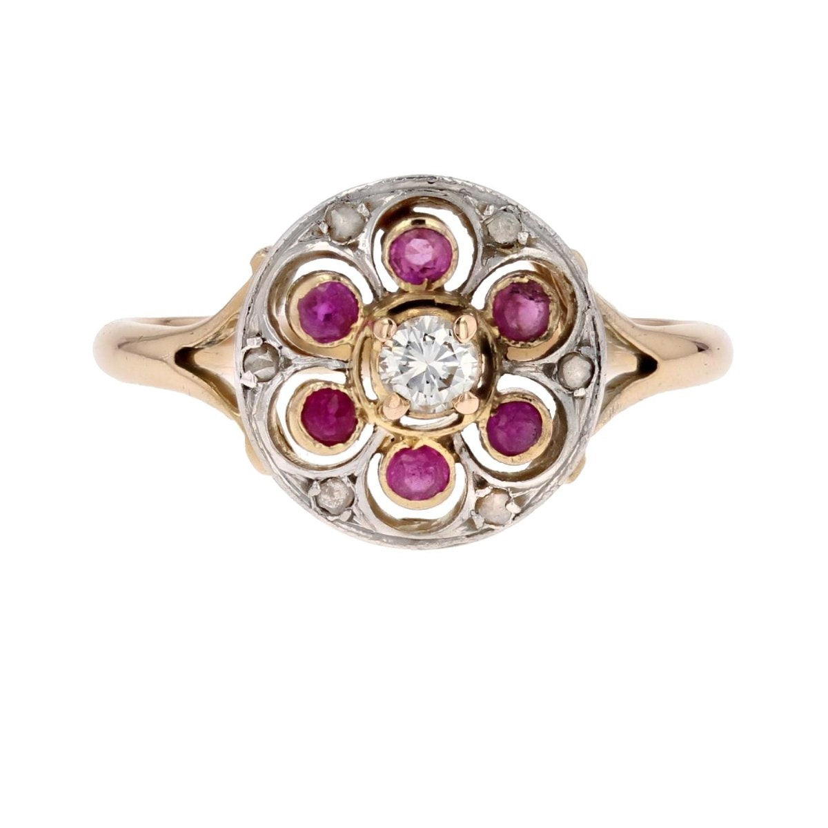 Bague ronde rubis et diamants ancienne - Castafiore