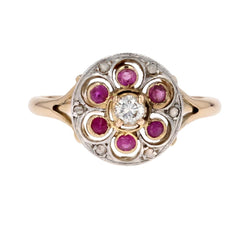 Bague ronde rubis et diamants ancienne - Castafiore