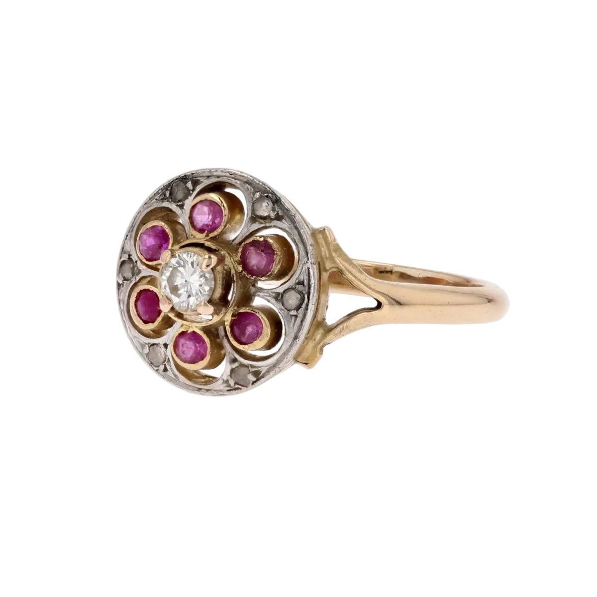 Bague ronde rubis et diamants ancienne - Castafiore