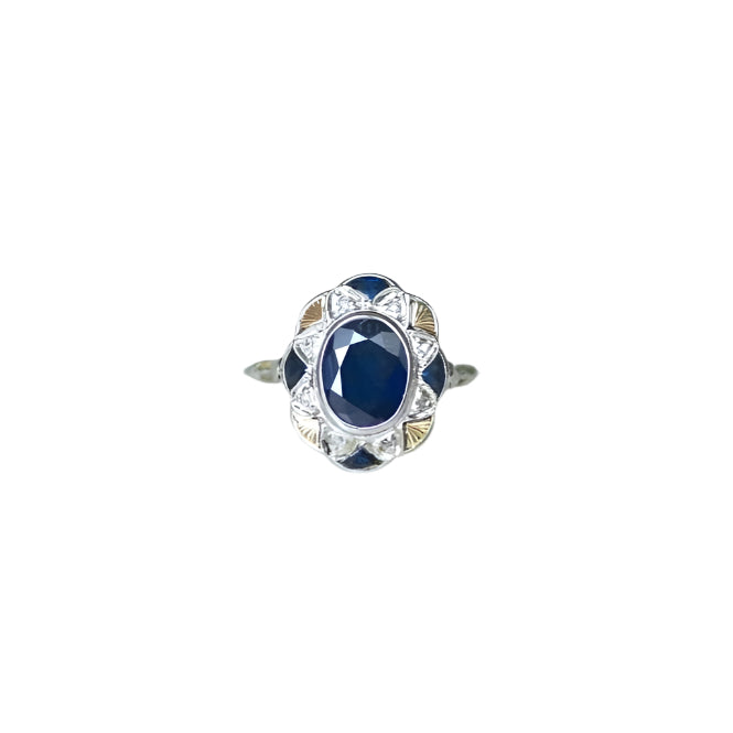 Bague Rosace Art Déco Saphir et Diamants - Castafiore