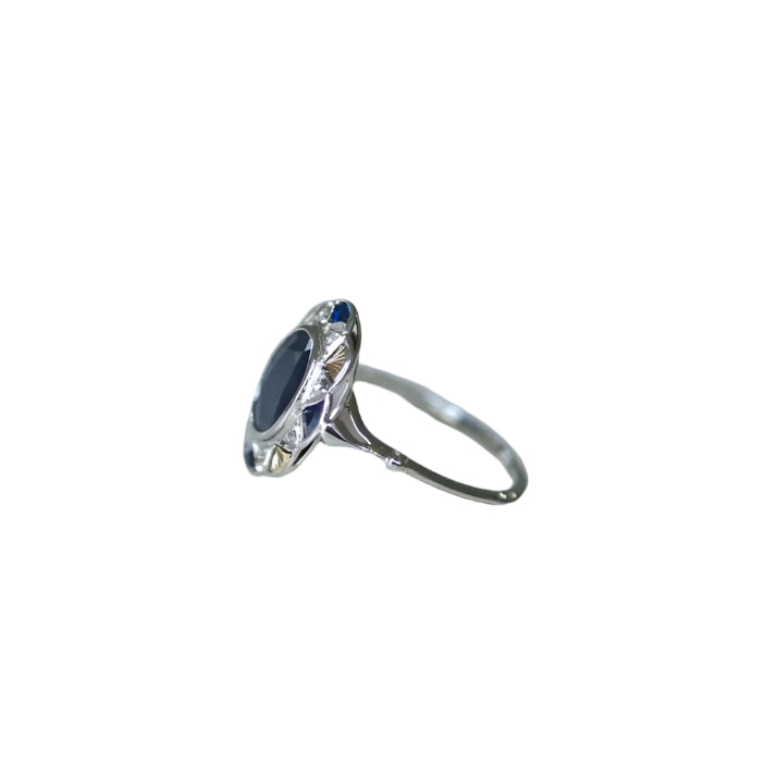 Bague Rosace Art Déco Saphir et Diamants - Castafiore