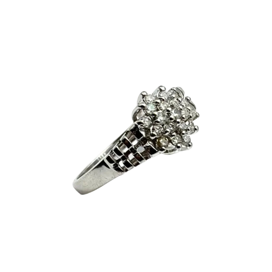 Bague rosetón central en or blanc et diamant - Castafiore