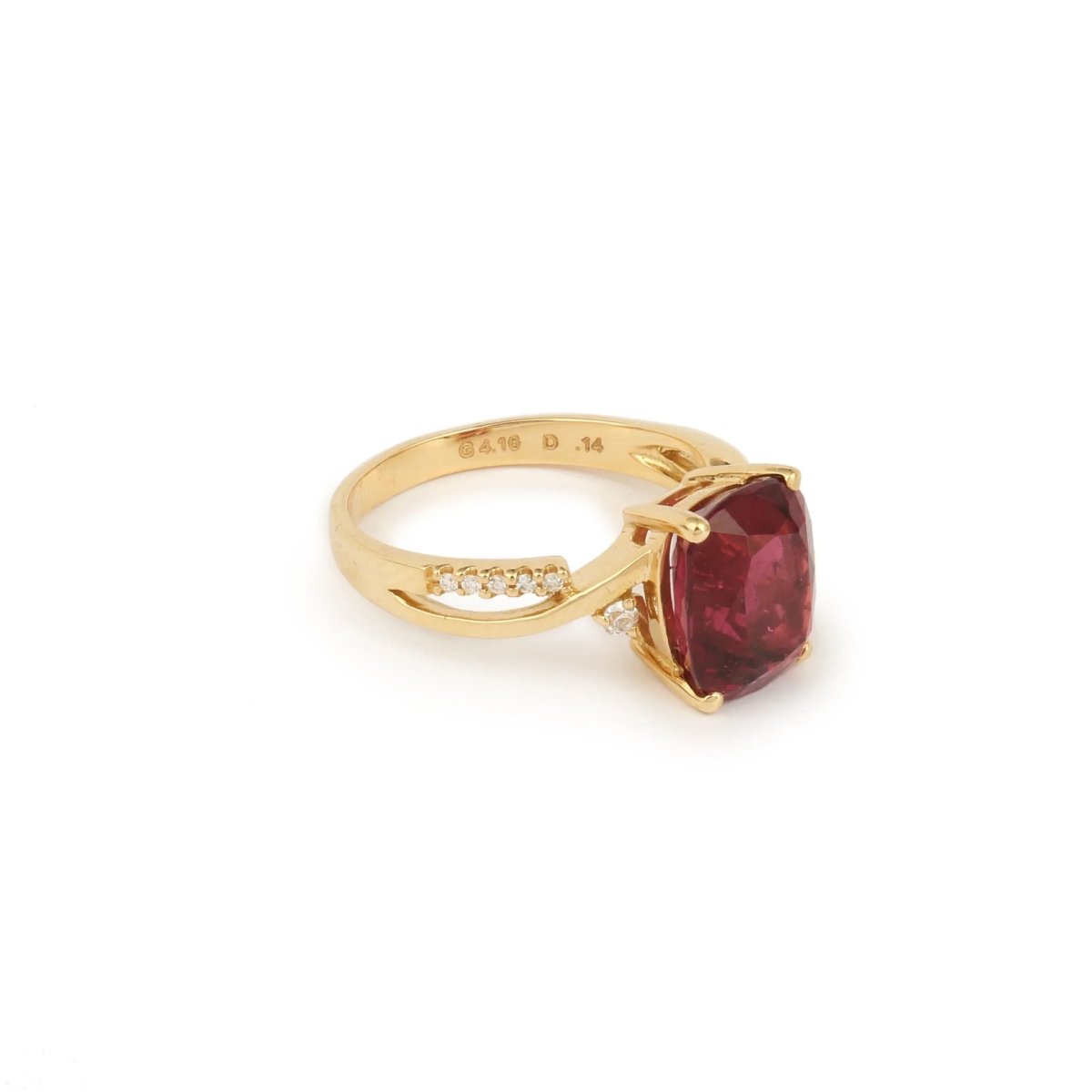 Bague Rubellite Diamants Or Jaune 18 Carats - Castafiore