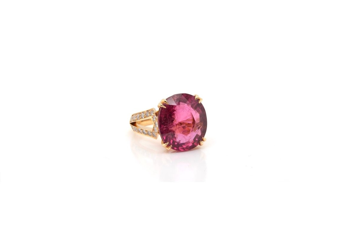 Bague rubellite et diamants en or jaune 18k - Castafiore