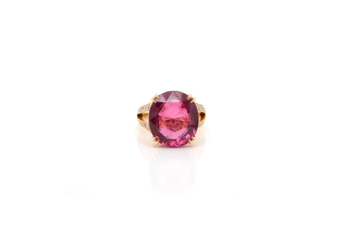 Bague rubellite et diamants en or jaune 18k - Castafiore