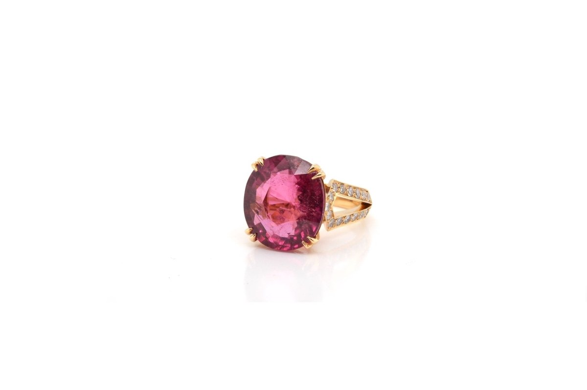 Bague rubellite et diamants en or jaune 18k - Castafiore