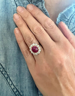 Bague Rubis Birman Non Chauffé 3.63 Carats Diamants Platine Or Jaune (Certificat) - Castafiore