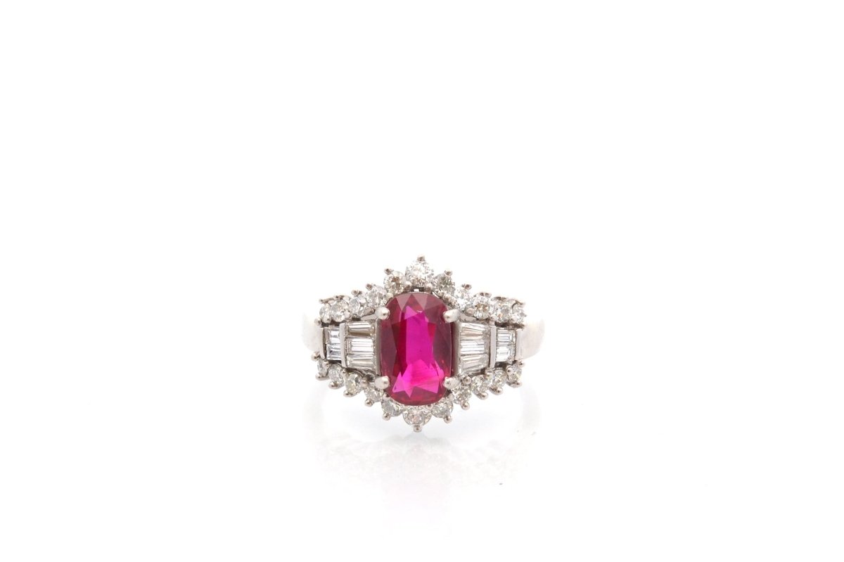 Bague rubis en platine et diamant - Castafiore