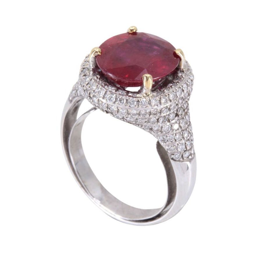 Bague rubis sang de pigeon et diamants en or blanc - Castafiore