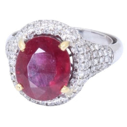 Bague rubis sang de pigeon et diamants en or blanc - Castafiore