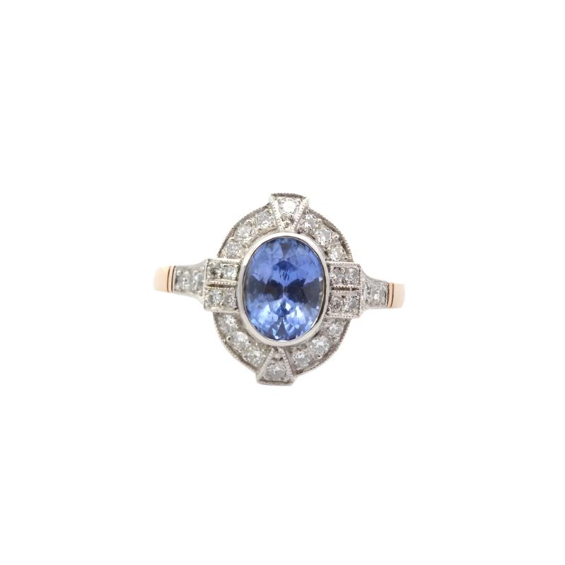 Bague saphir 1,63cts et diamants en or et platine - Castafiore