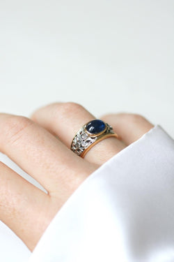 Bague Saphir Cabochon et Diamants sur Or jaune et Argent - Castafiore