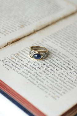 Bague Saphir Cabochon et Diamants sur Or jaune et Argent - Castafiore