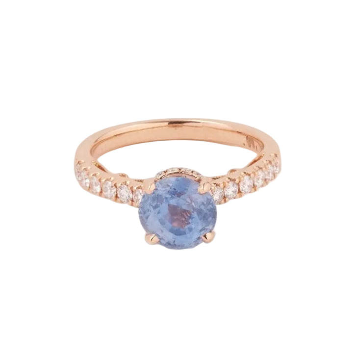 Bague Saphir Ceylan Non Chauffé 2.44 Carats Diamants Or Rose 18 Carats (Certificat) - Castafiore