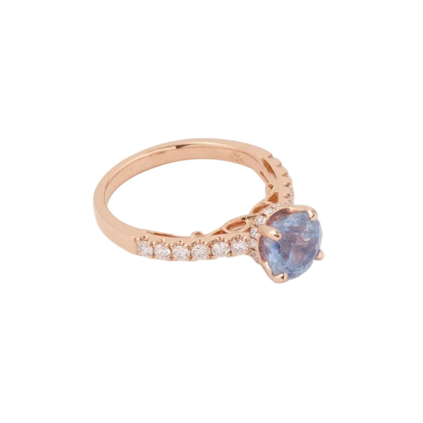 Bague Saphir Ceylan Non Chauffé 2.44 Carats Diamants Or Rose 18 Carats (Certificat) - Castafiore