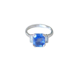Bague Saphir Ceylan Non Chauffé 4,00 Cts et Diamants Baguettes - Castafiore