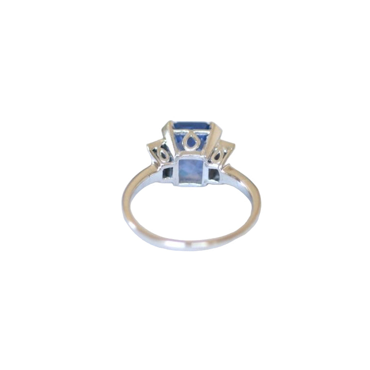 Bague Saphir Ceylan Non Chauffé 4,00 Cts et Diamants Baguettes - Castafiore