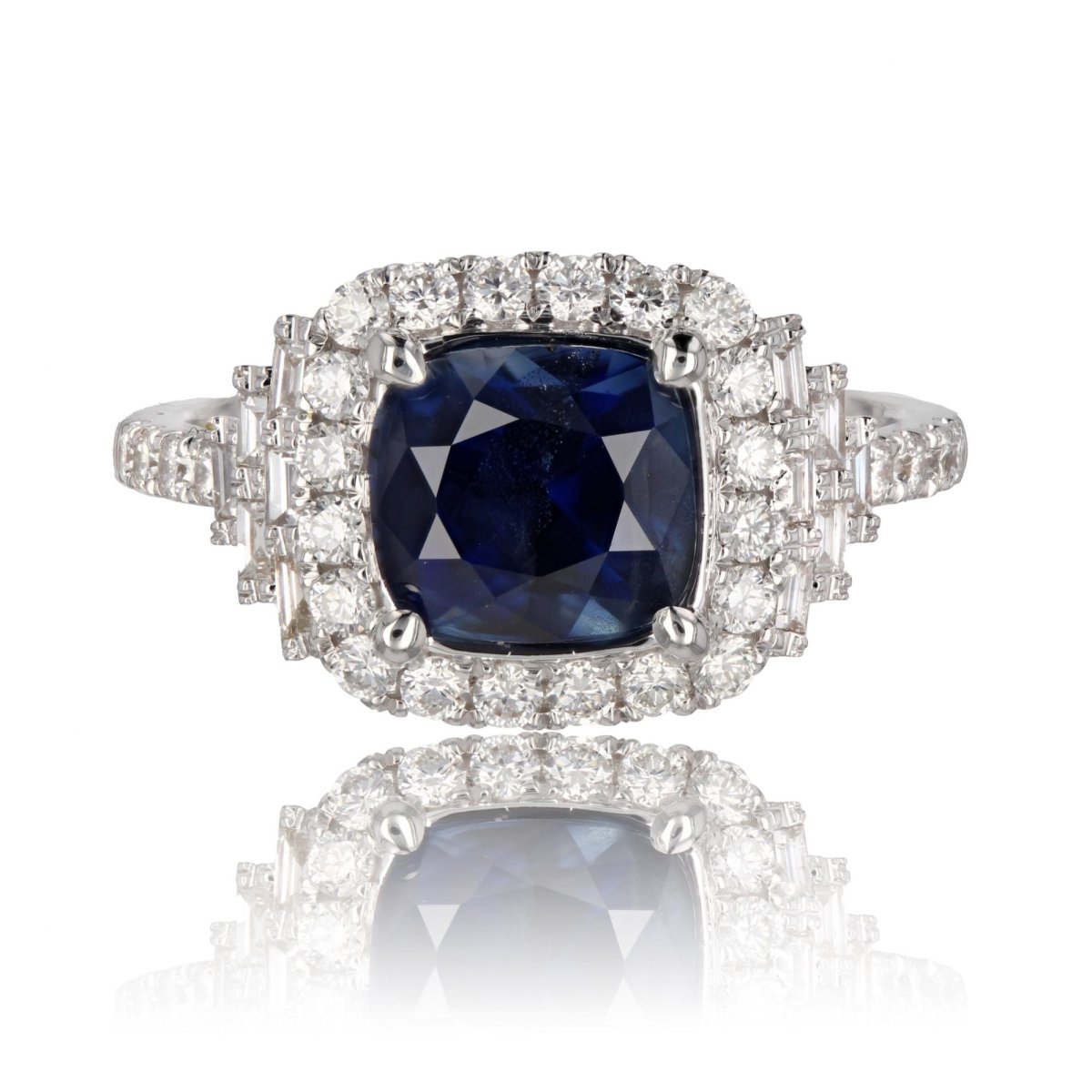 Bague saphir de Ceylan coussin et diamants - Castafiore