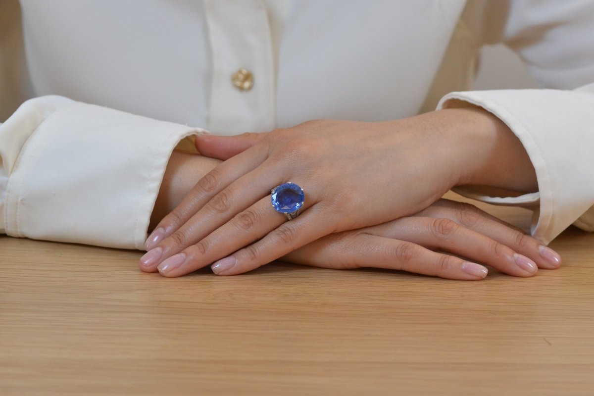 Bague saphir de Ceylan en platine - Castafiore