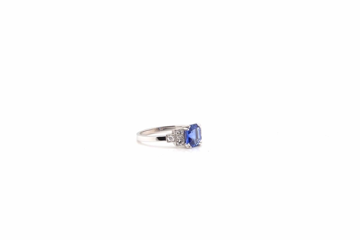 Bague saphir diamants en platine - Castafiore