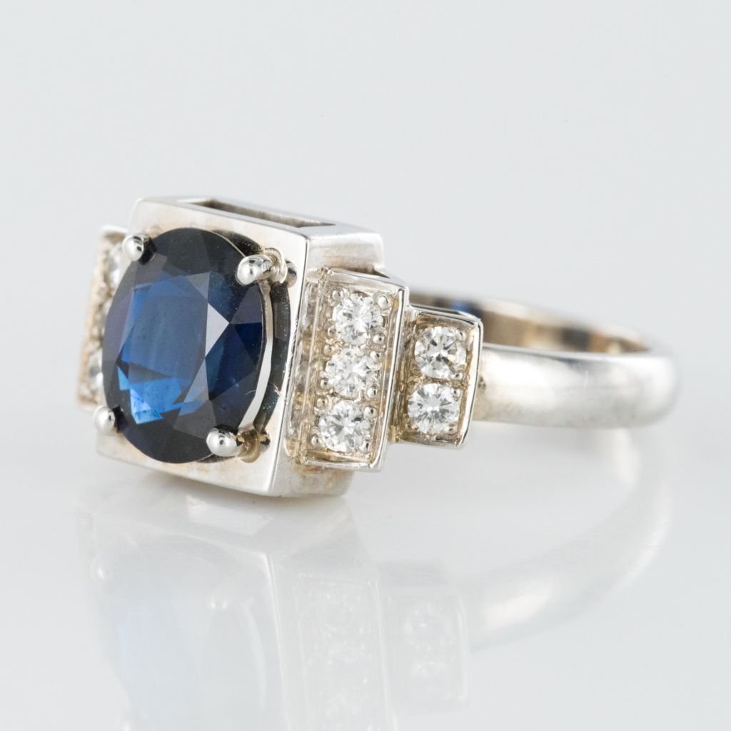 Bague saphir diamants style art déco - Castafiore