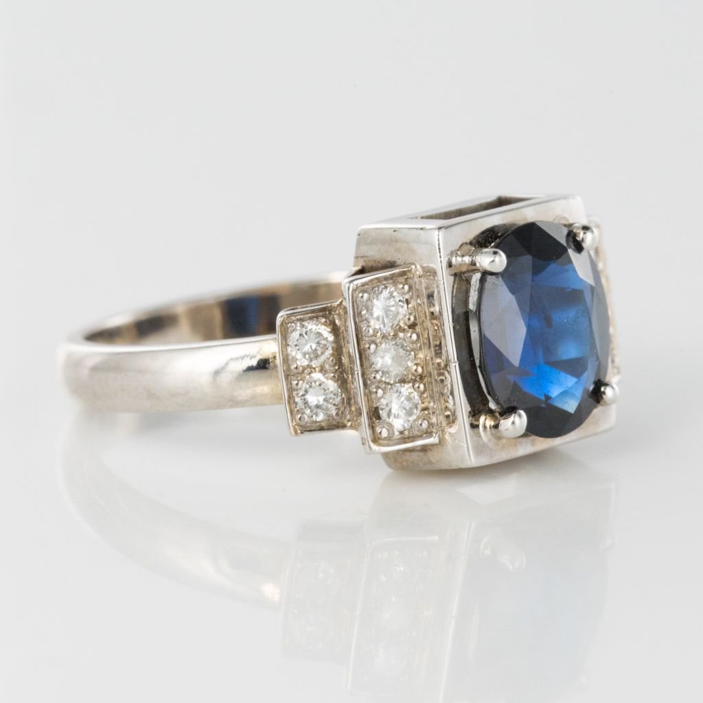 Bague saphir diamants style art déco - Castafiore