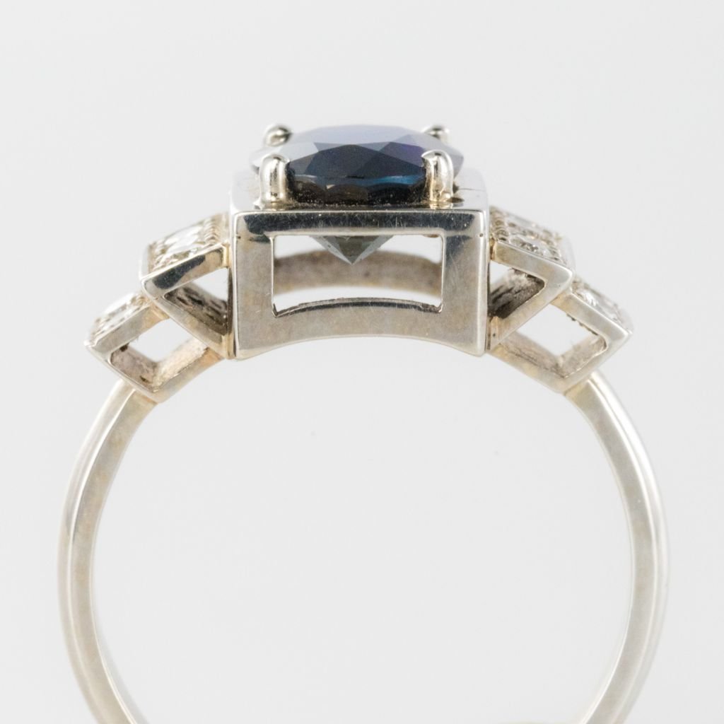 Bague saphir diamants style art déco - Castafiore