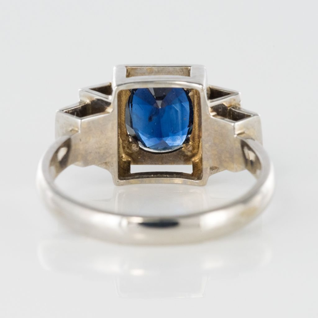 Bague saphir diamants style art déco - Castafiore
