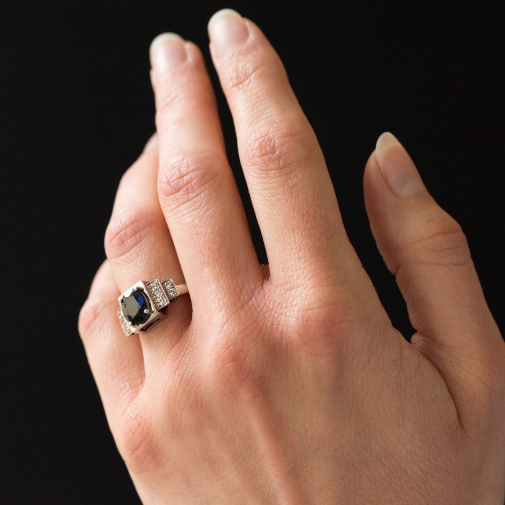 Bague saphir diamants style art déco - Castafiore