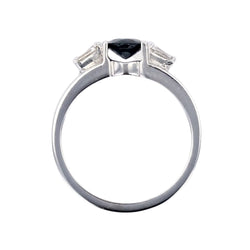 Bague Saphir diamants trapèze en or blanc - Castafiore