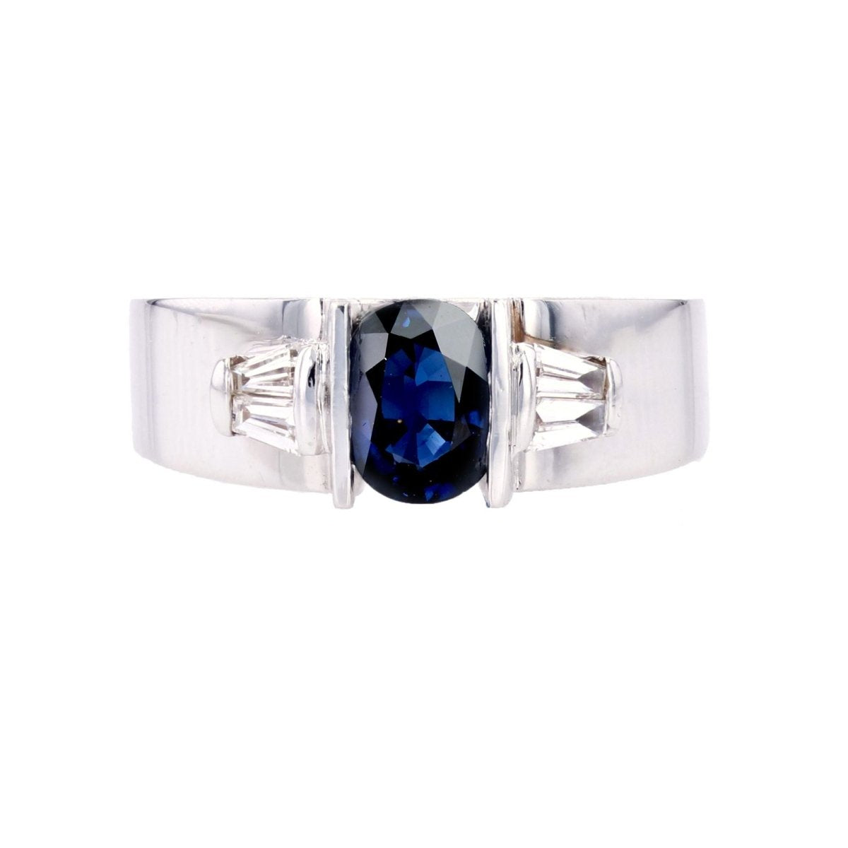 Bague Saphir diamants trapèze en or blanc - Castafiore