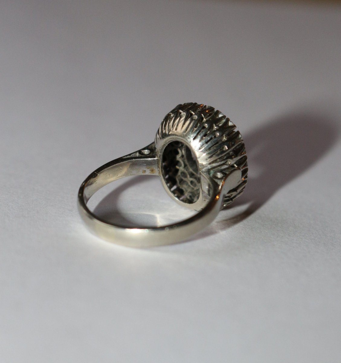 Bague Saphir Double Entourage Diamants Or Blanc - Castafiore