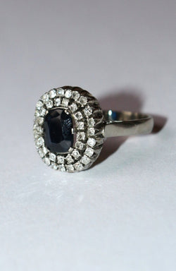 Bague Saphir Double Entourage Diamants Or Blanc - Castafiore